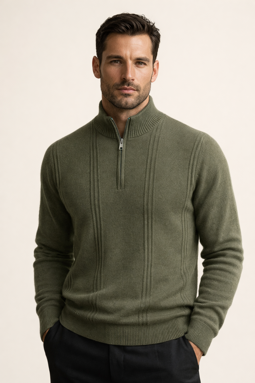 Teo Cashmere Half-Zip Knit Green
