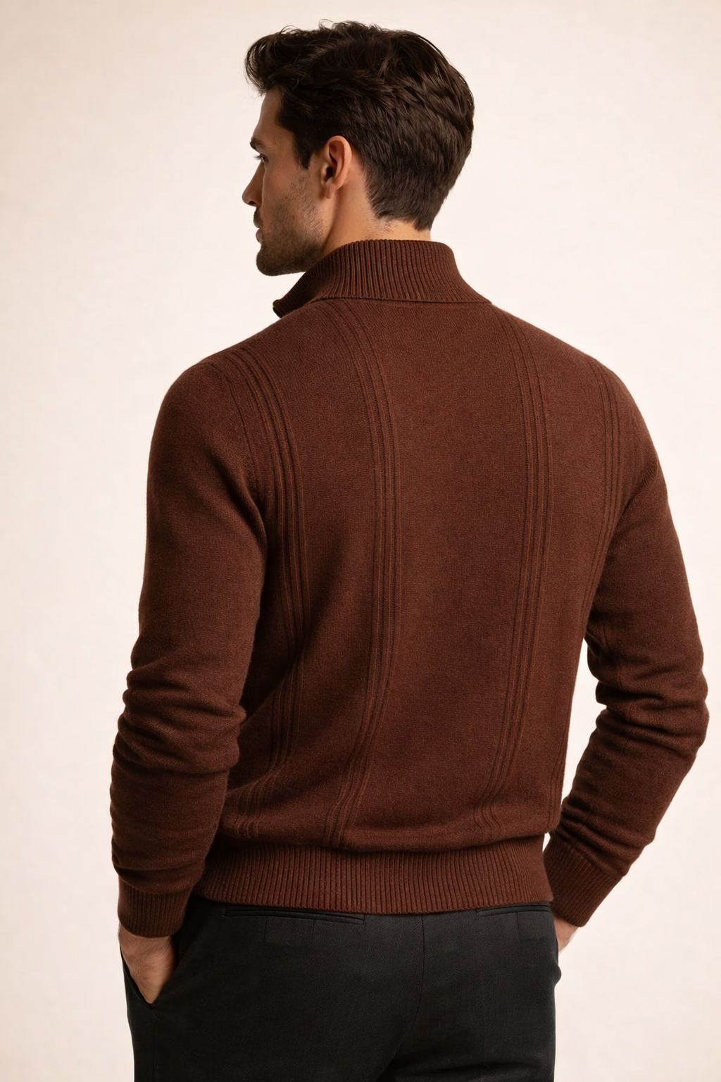 Teo Cashmere Half-Zip Knit Brown