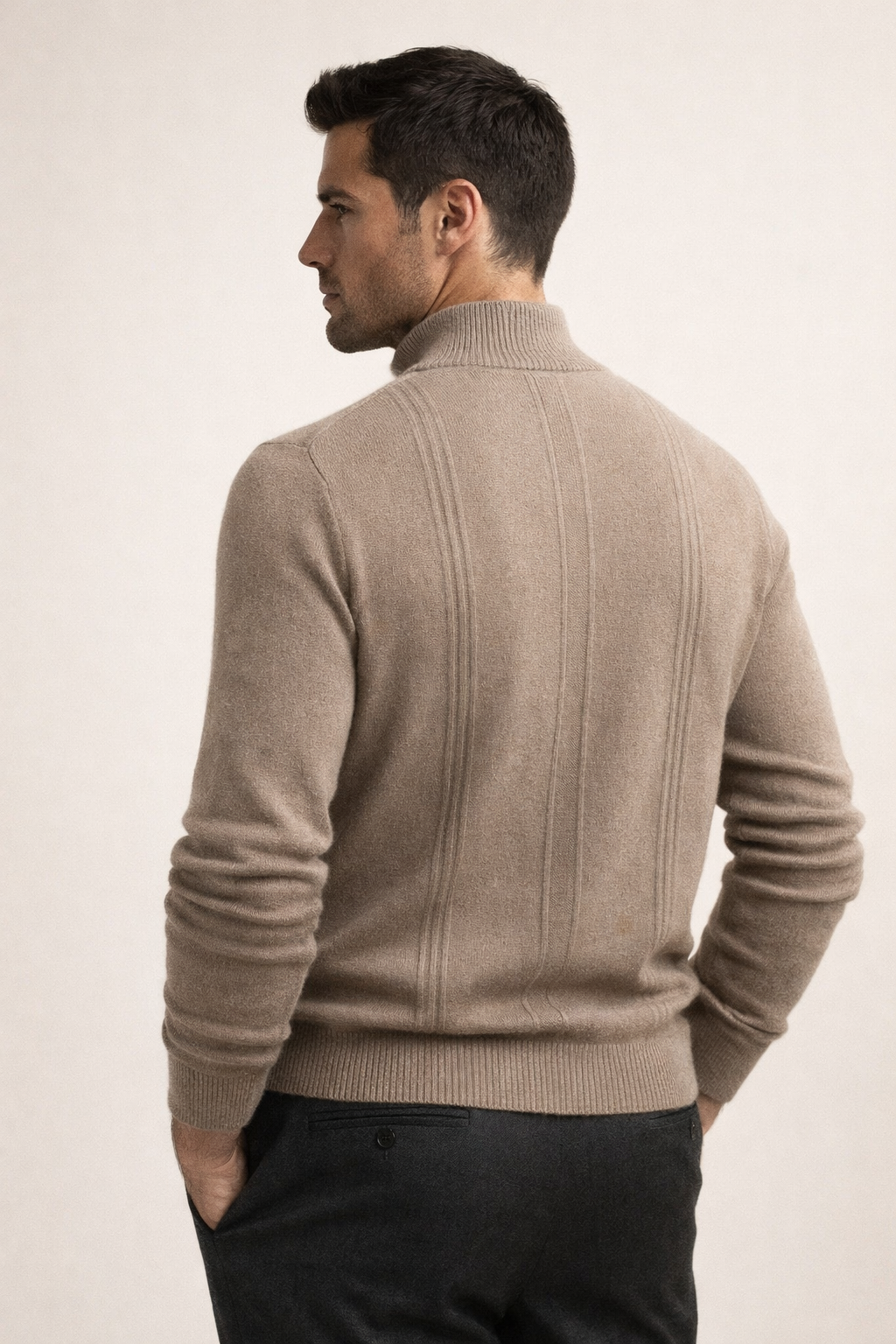 Teo Cashmere Half-Zip Knit Beige