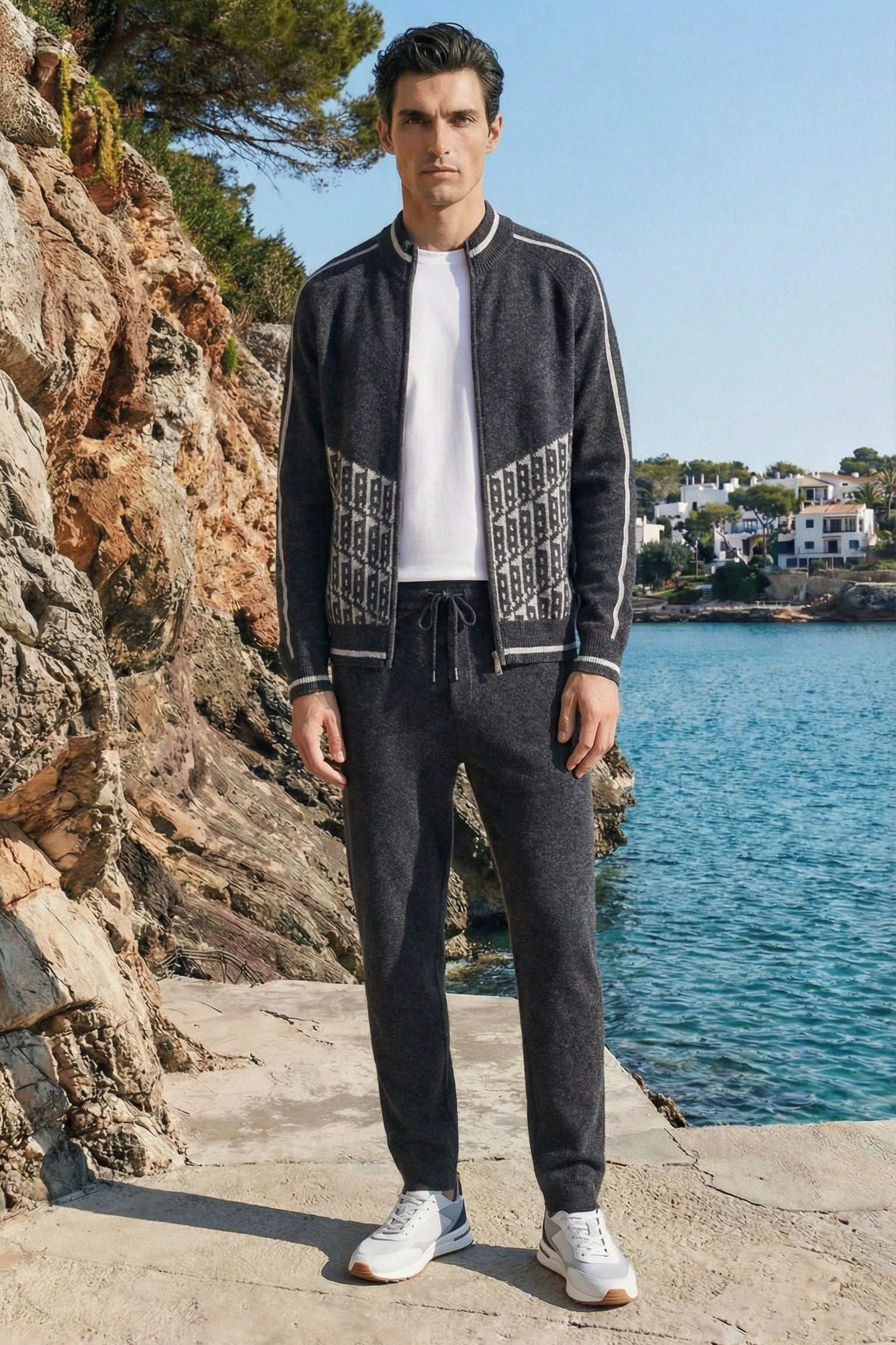 Enzo Cashmere Full-Zip Set Dark Grey