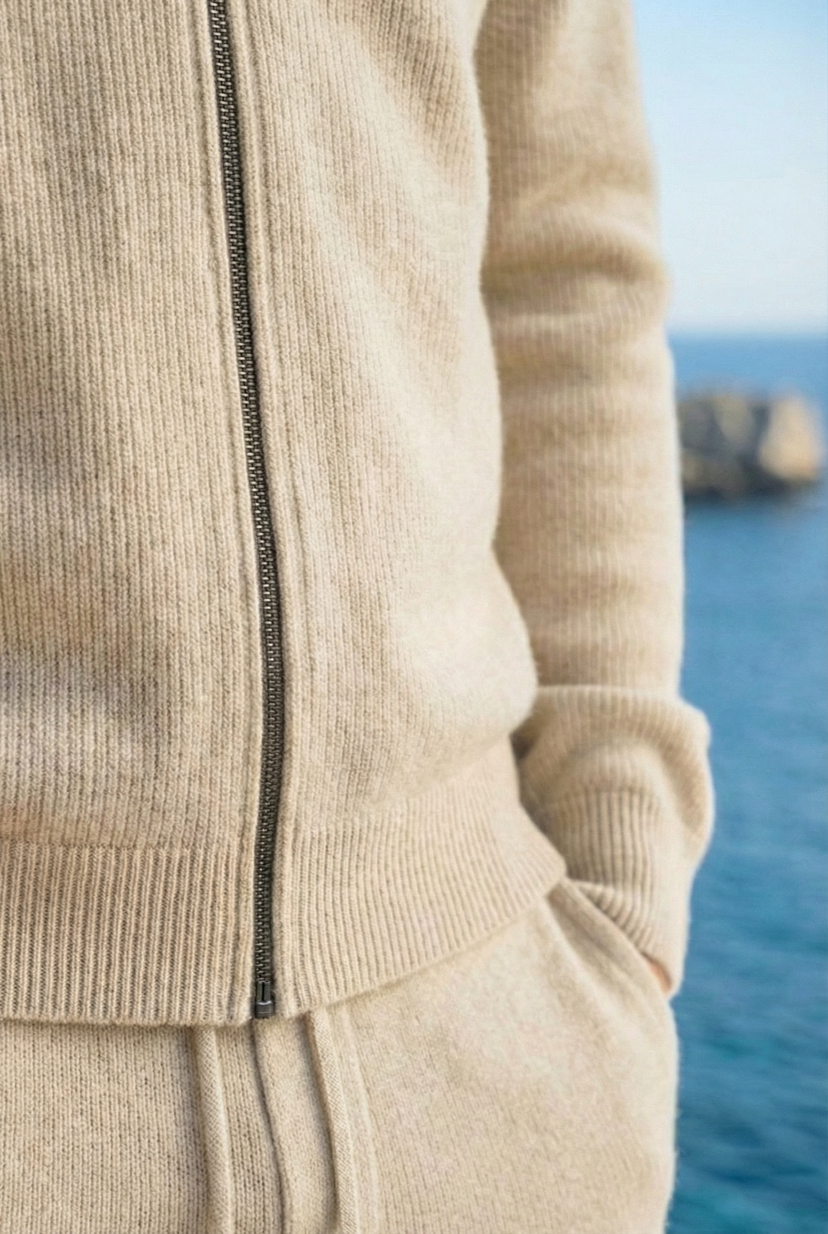 Elviro Cashmere Hooded Zip Set Cream