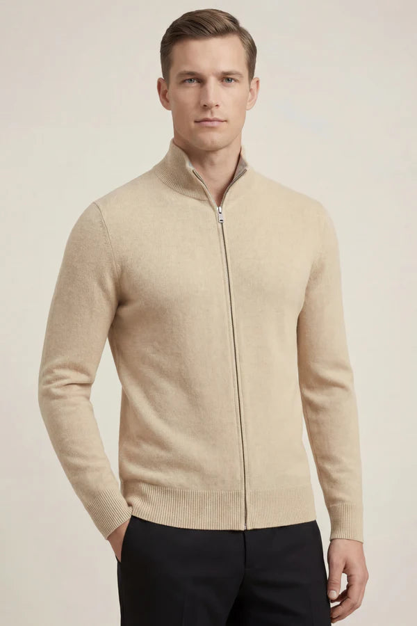 Marciello Reversible Cashmere Zip Knit Beige & Grey