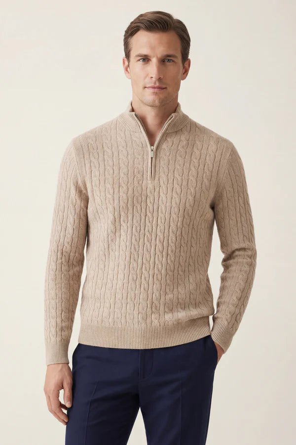 Lerano Cashmere Half-Zip Knit Beige
