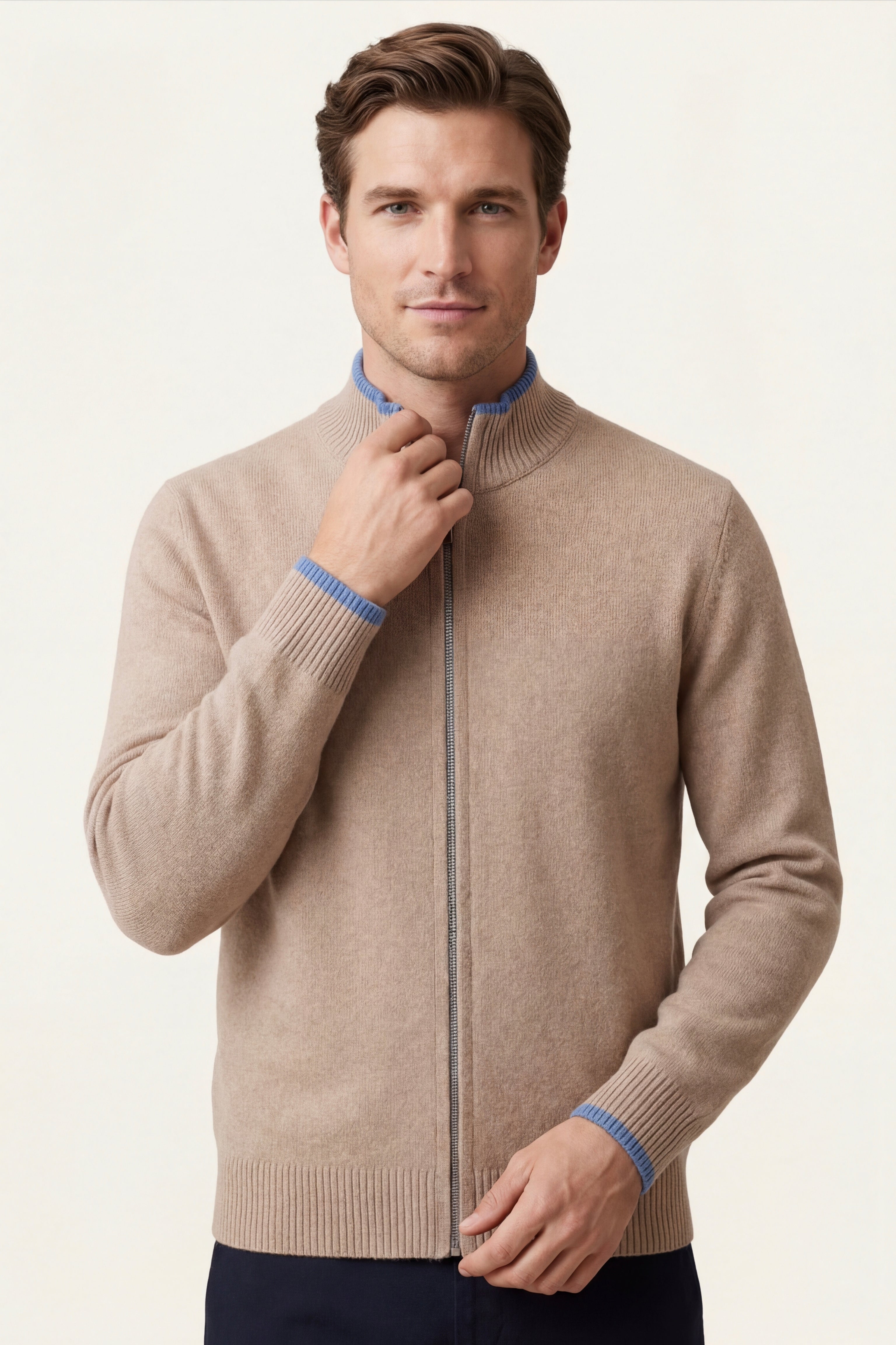 Terenzo Zip Cardigan Beige