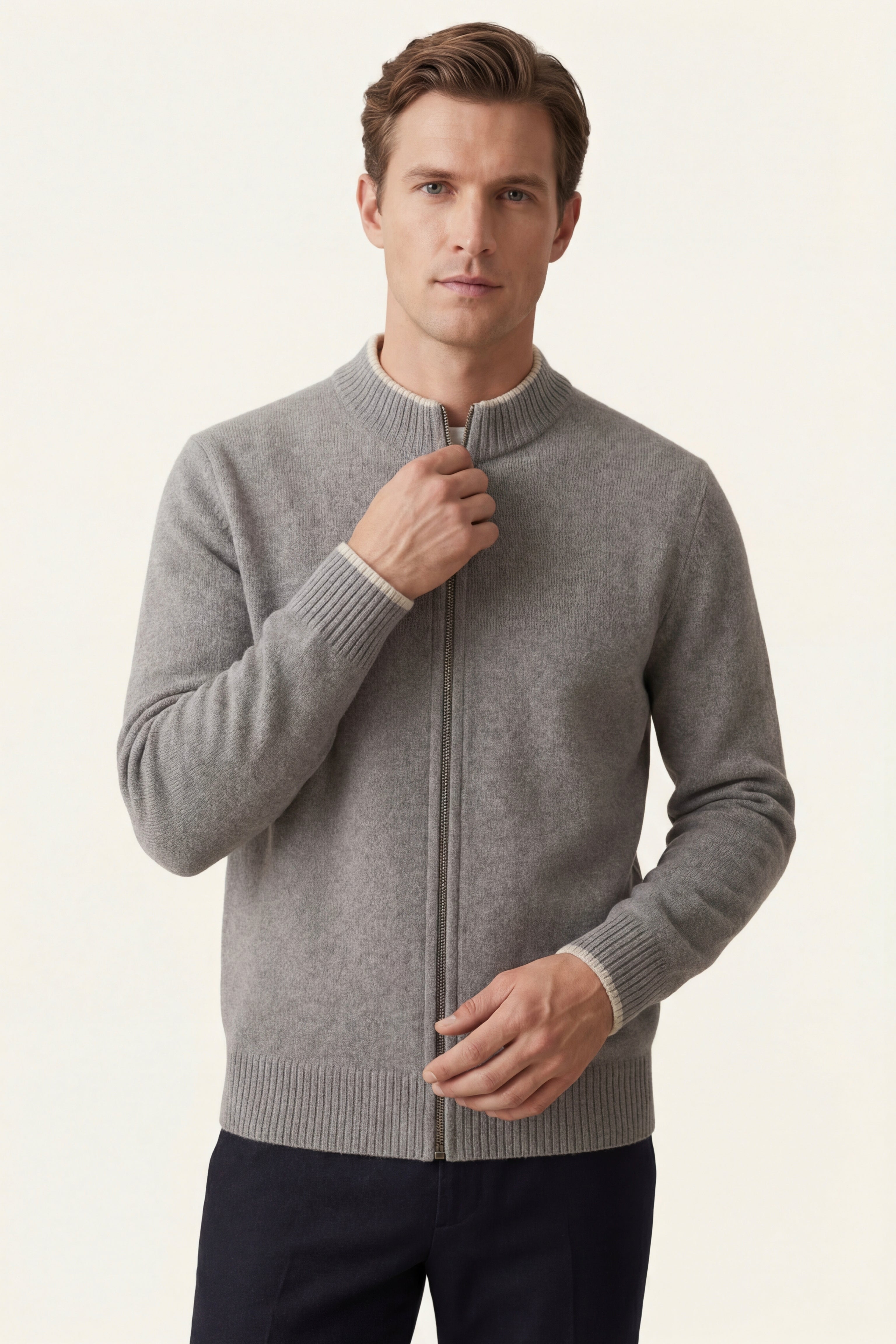 Terenzo Zip Cardigan Grey