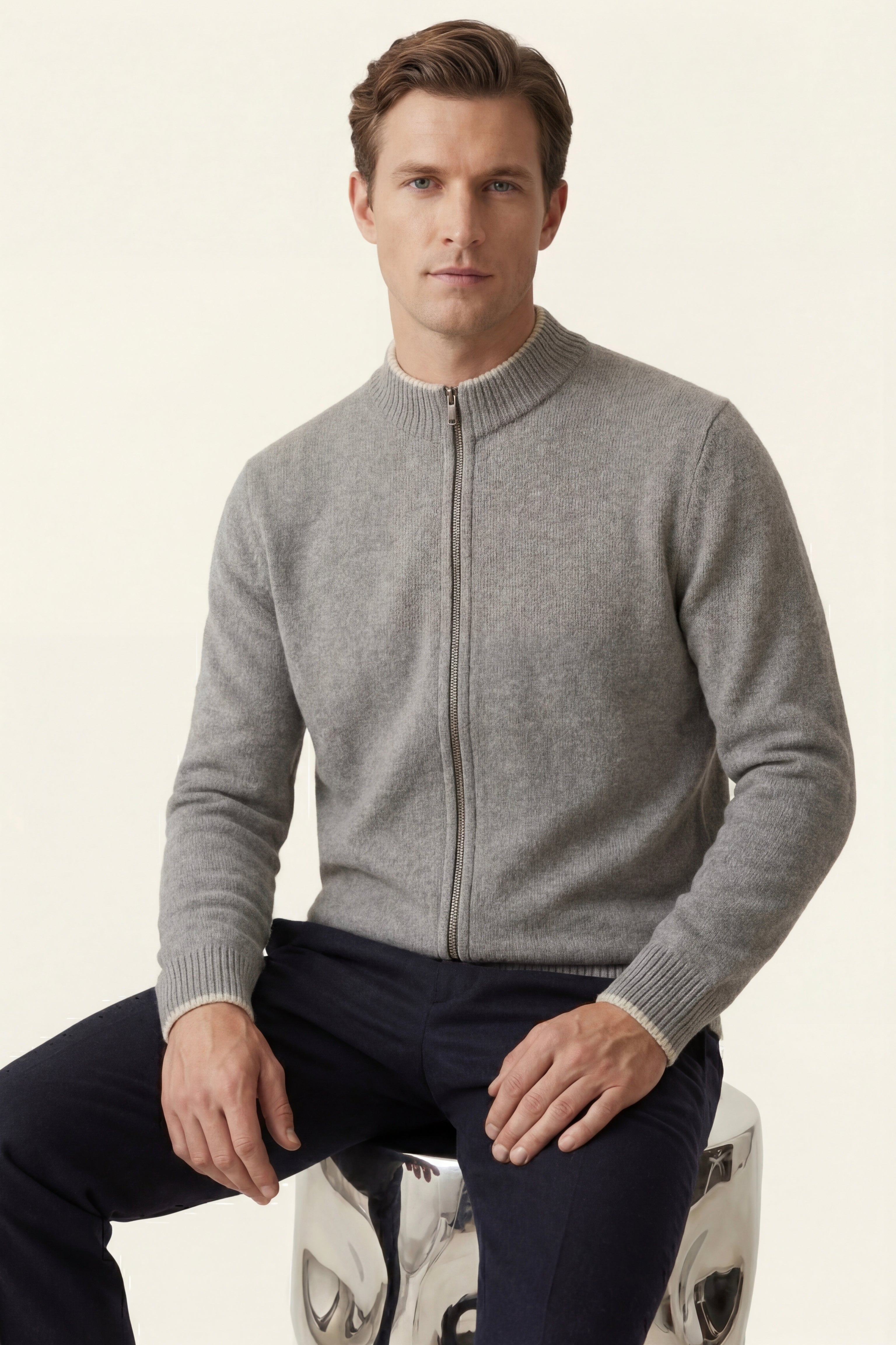 Terenzo Zip Cardigan Grey