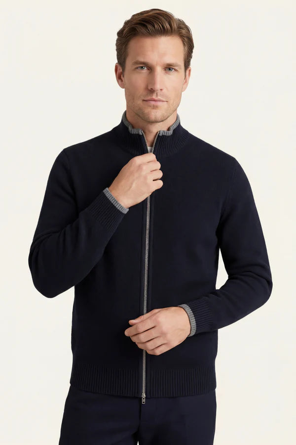 Terenzo Zip Cardigan Navy