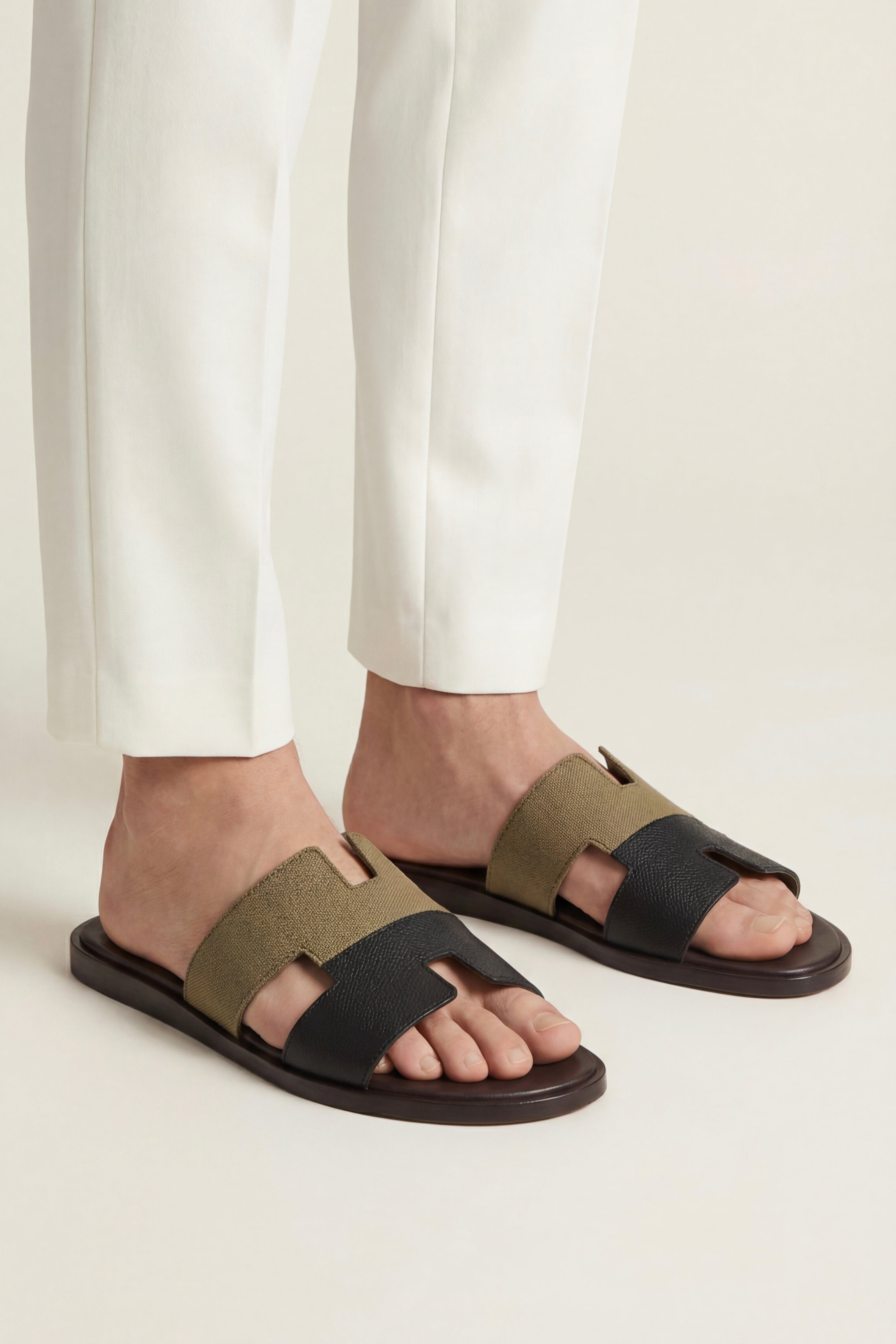 Arezzo Leather Sandal Olive & Black