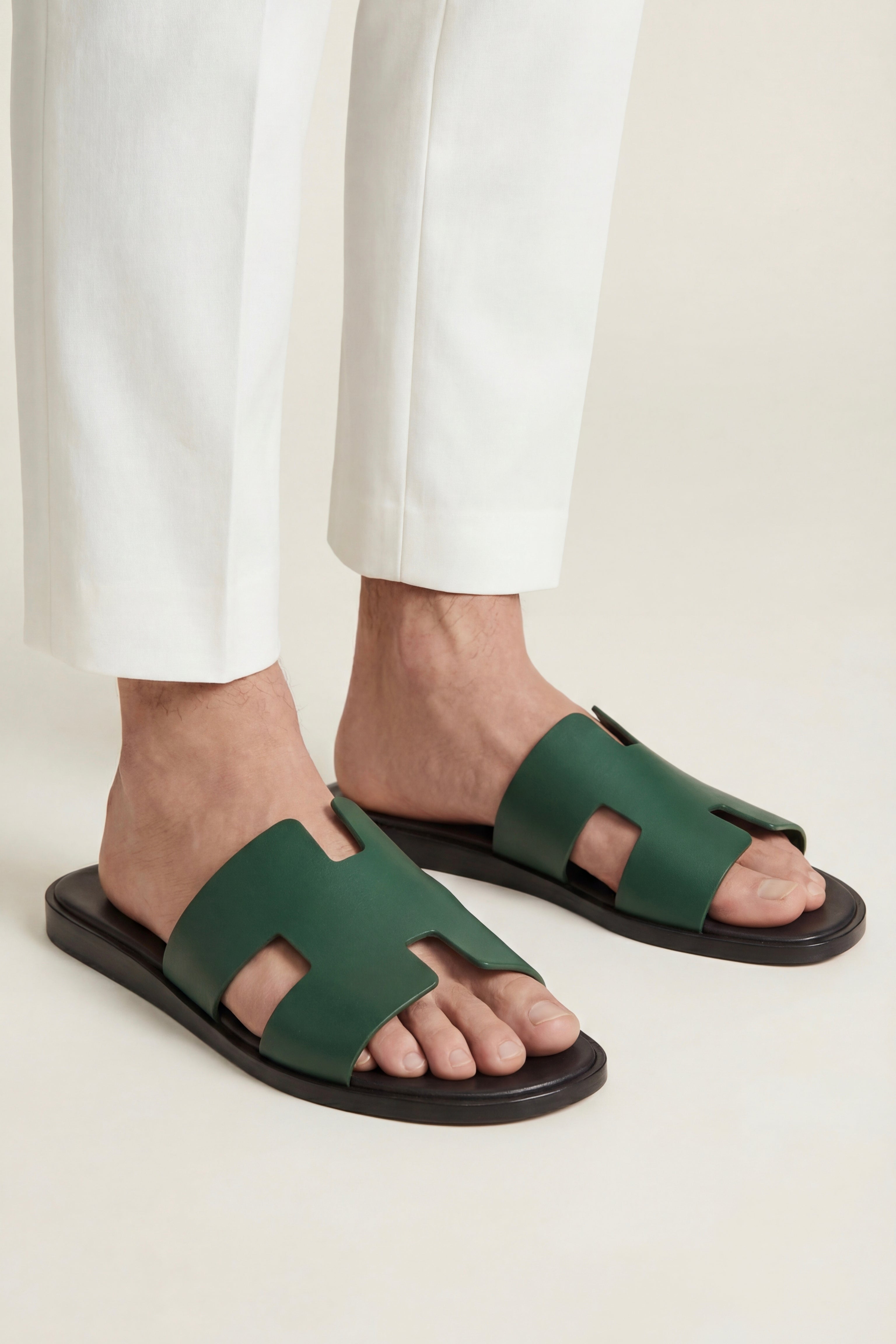 Arezzo Leather Sandal Dark Green