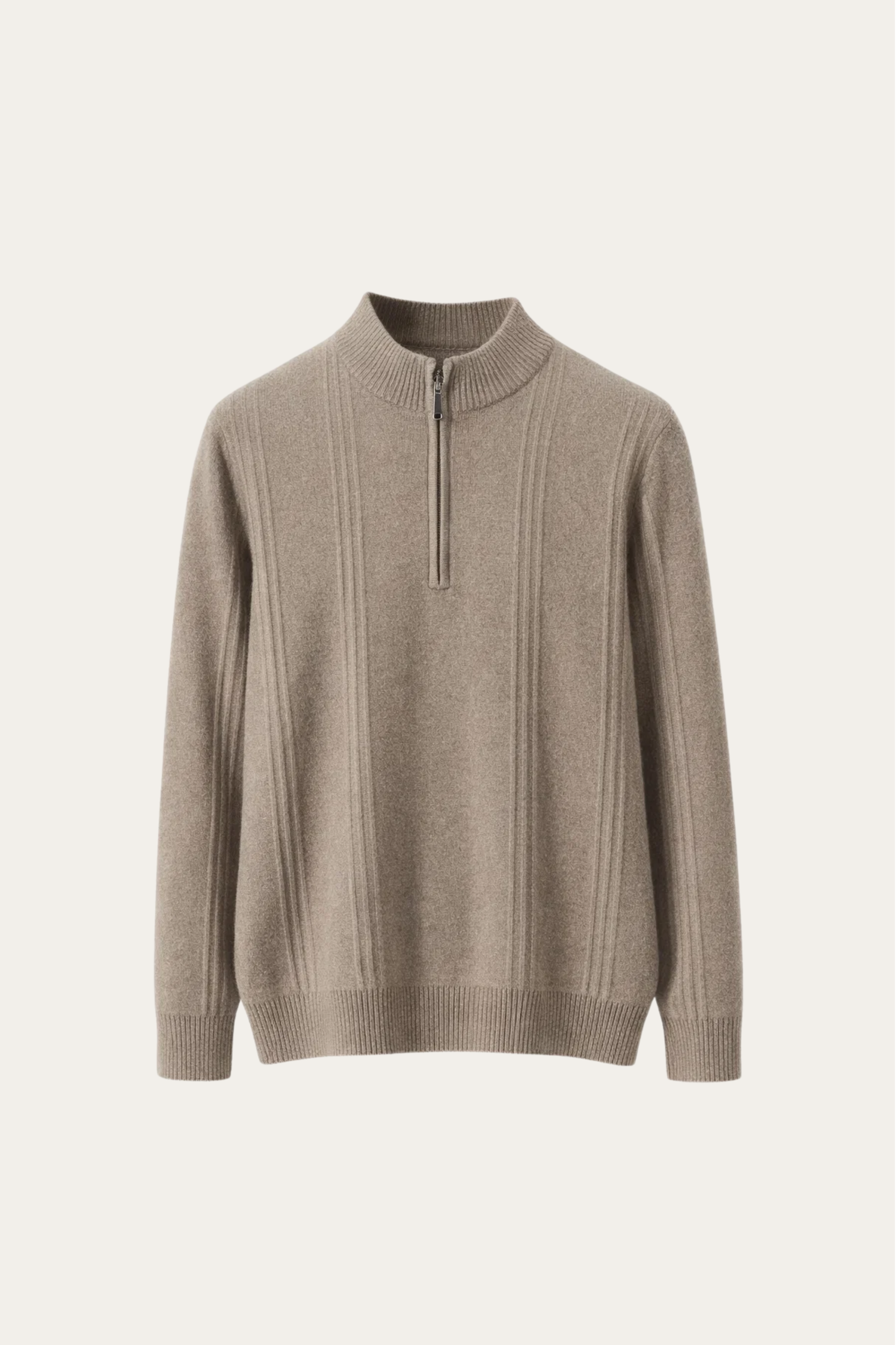 Teo Cashmere Half-Zip Knit Beige