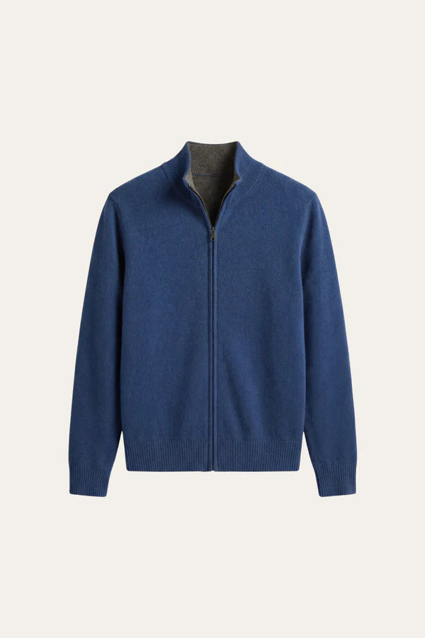 Marciello Reversible Cashmere Zip Knit Navy & Grey