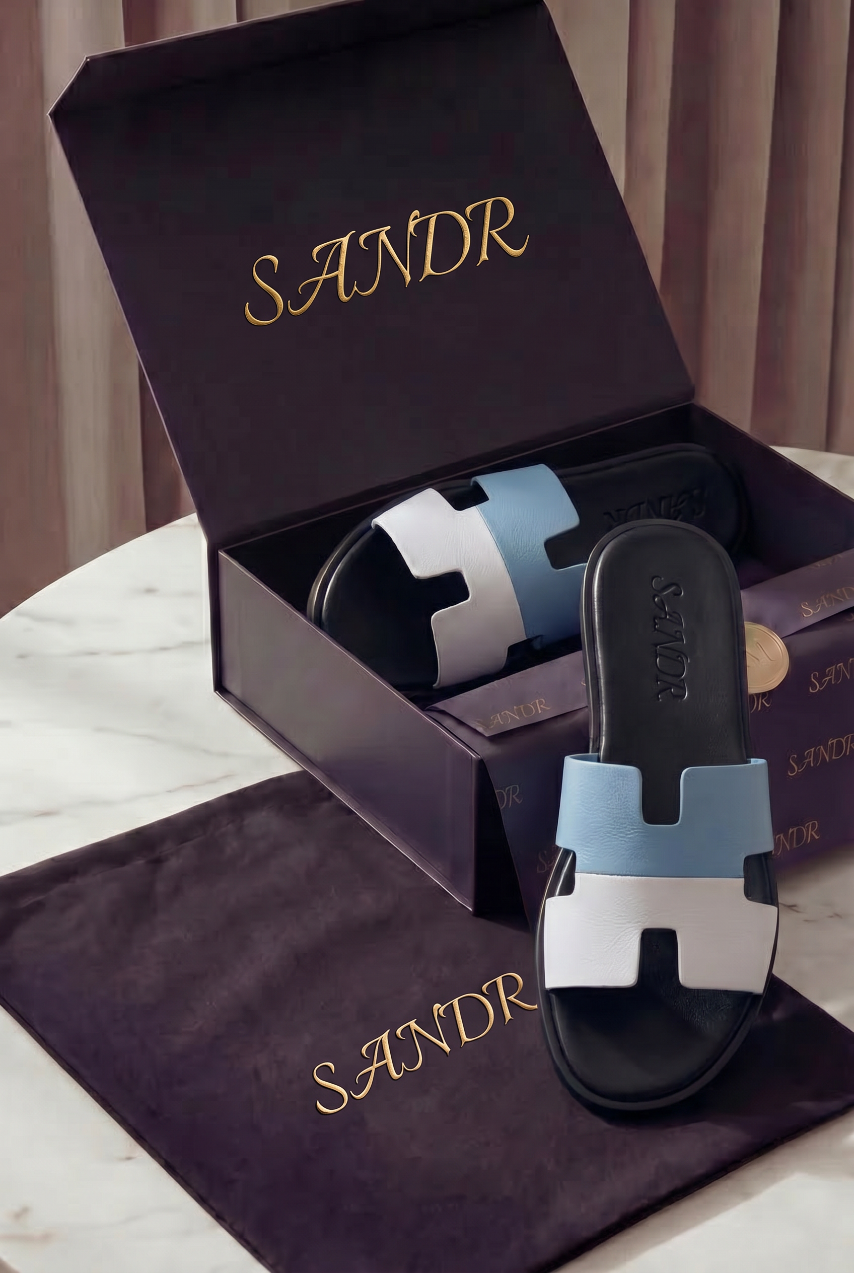 Arezzo Leather Sandal Blue & White