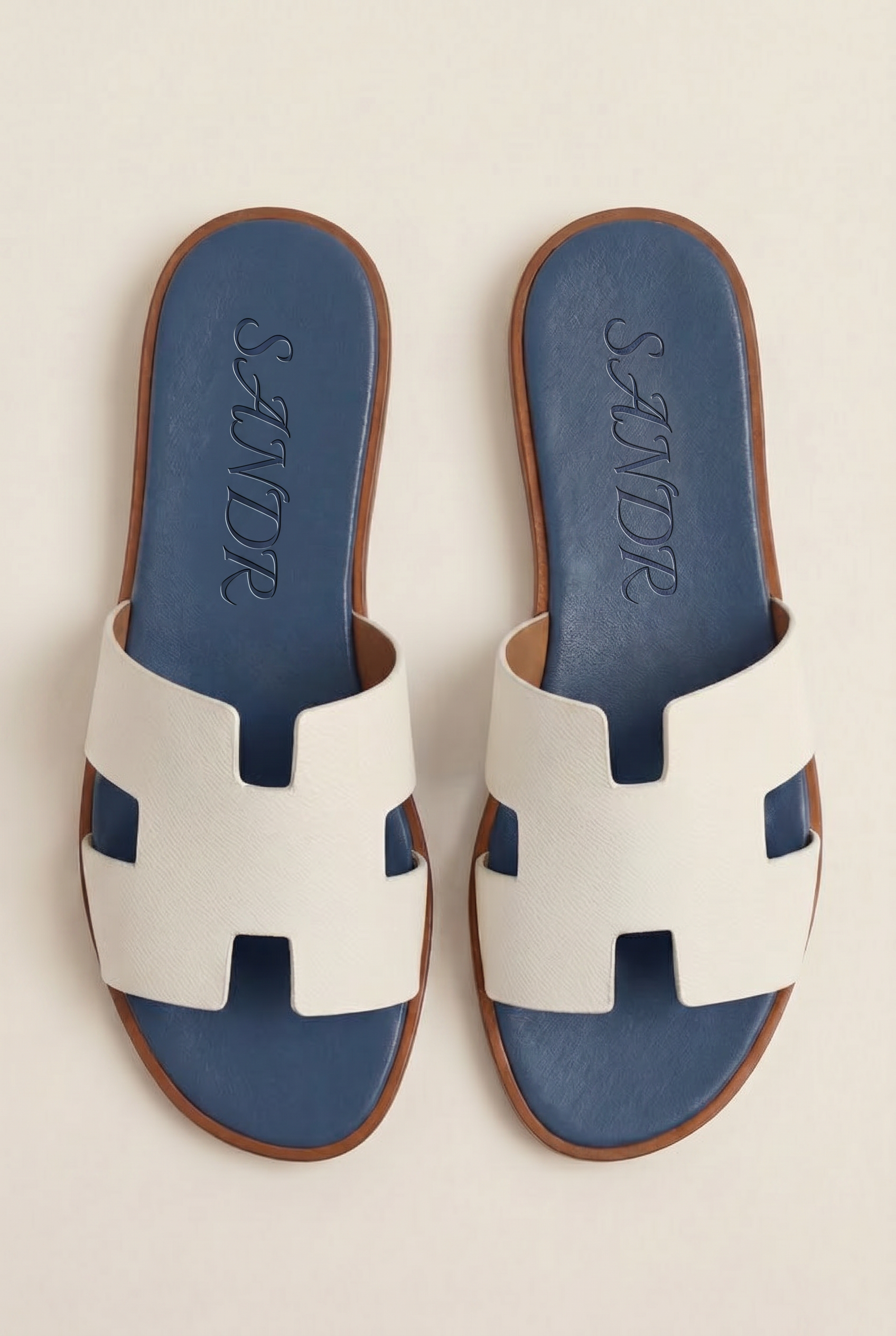 Arezzo Leather Sandal Ivory & Blue