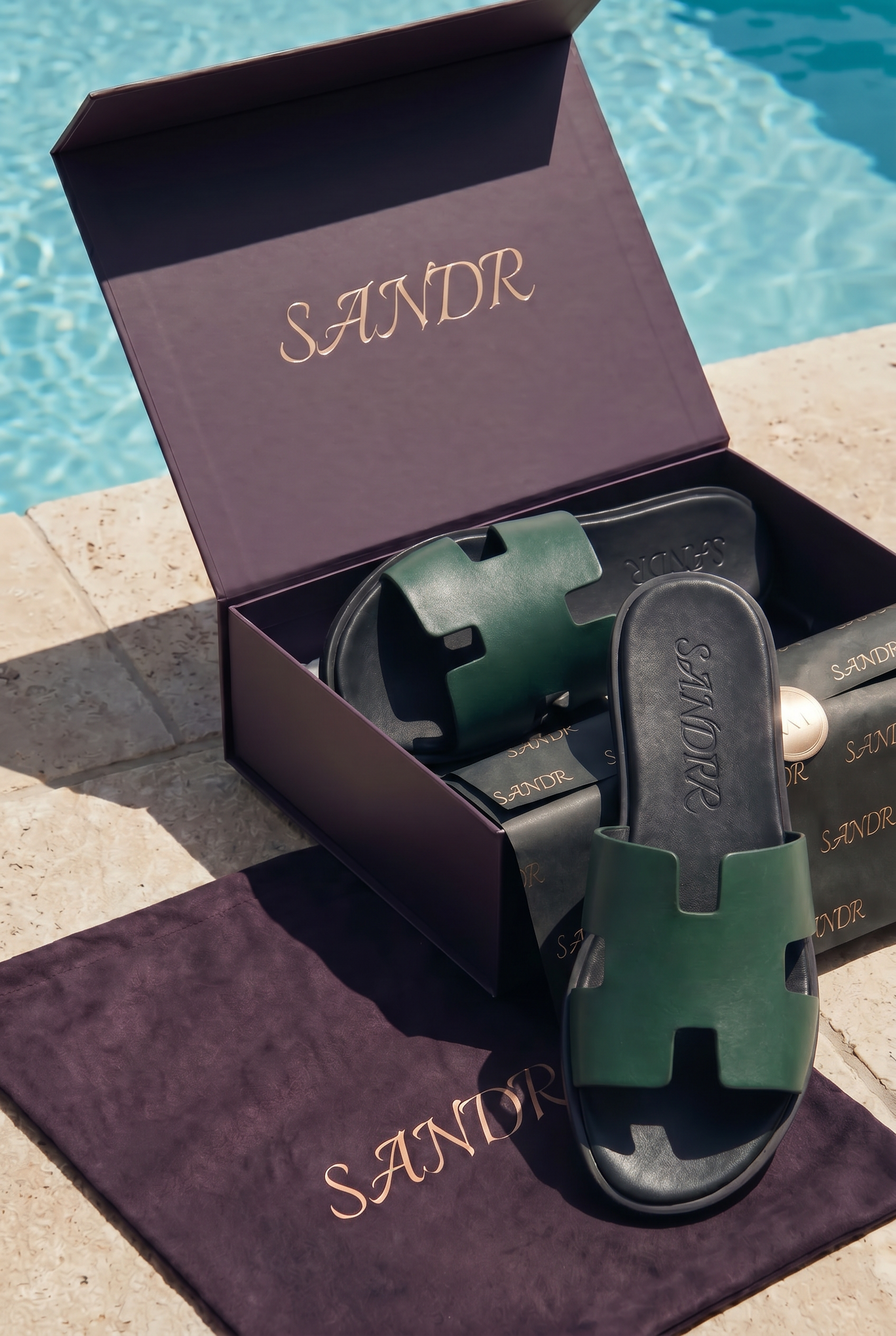 Arezzo Leather Sandal Dark Green