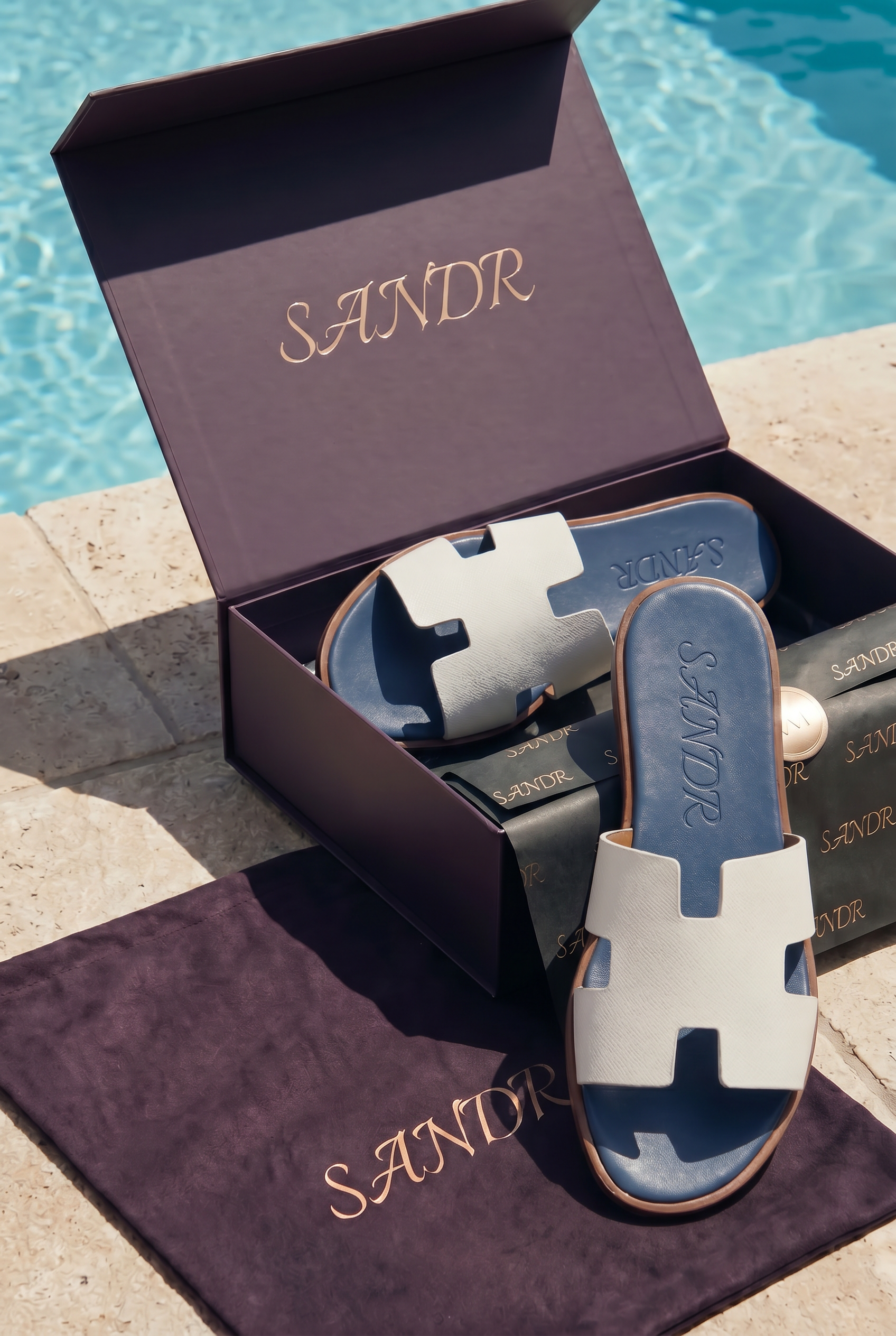Arezzo Leather Sandal Ivory & Blue