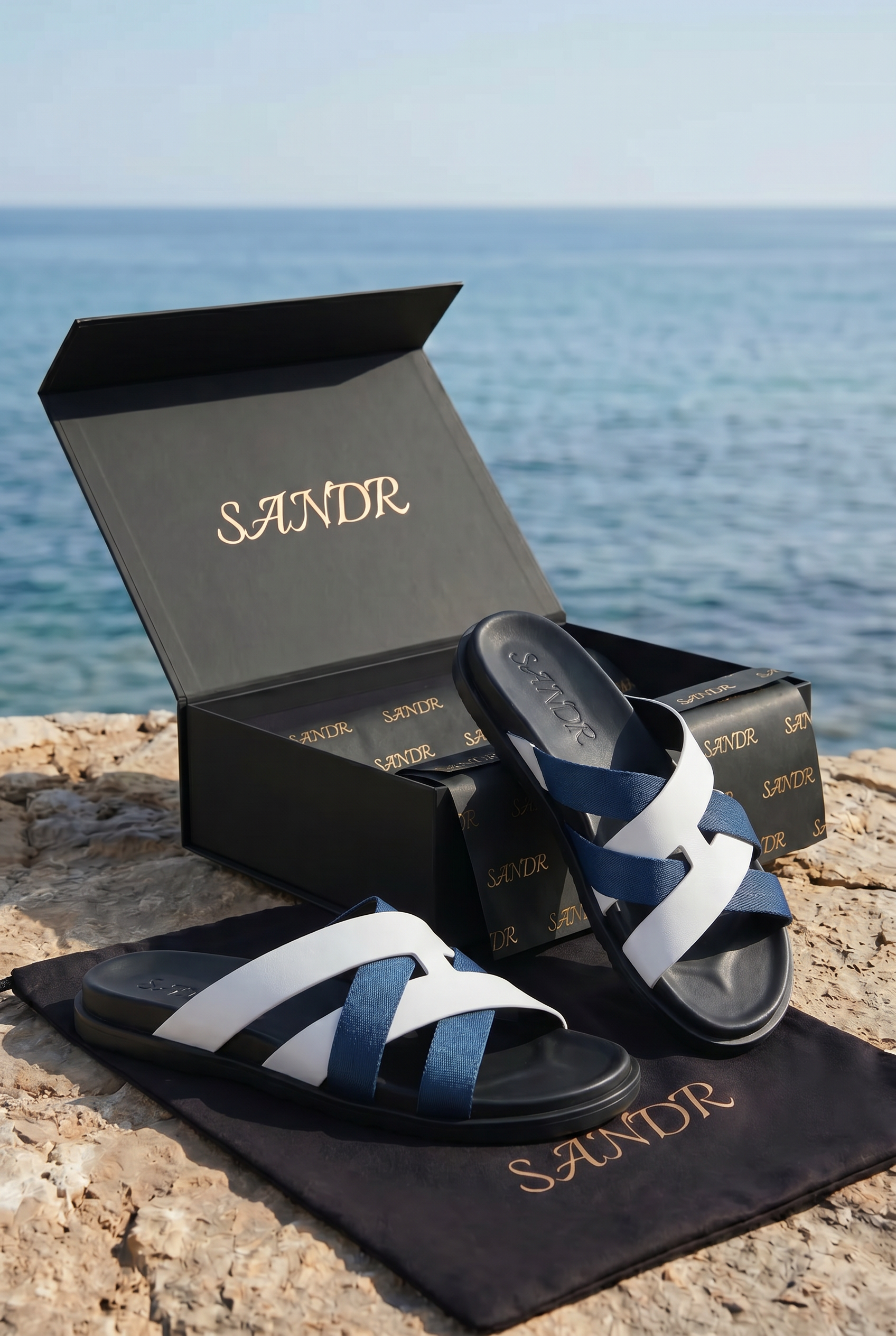Amalfi Leather Sandal White Navy