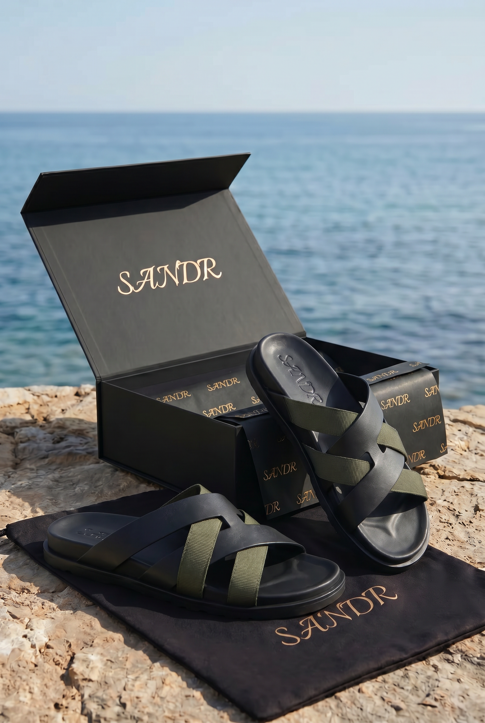 Amalfi Leather Sandal Black Olive