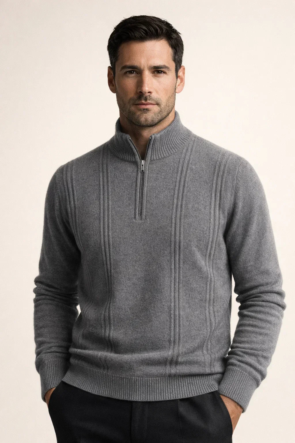 Teo Cashmere Half-Zip Knit Grey
